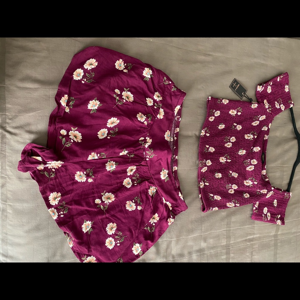 NWT off the shoulder crop with matching shorts